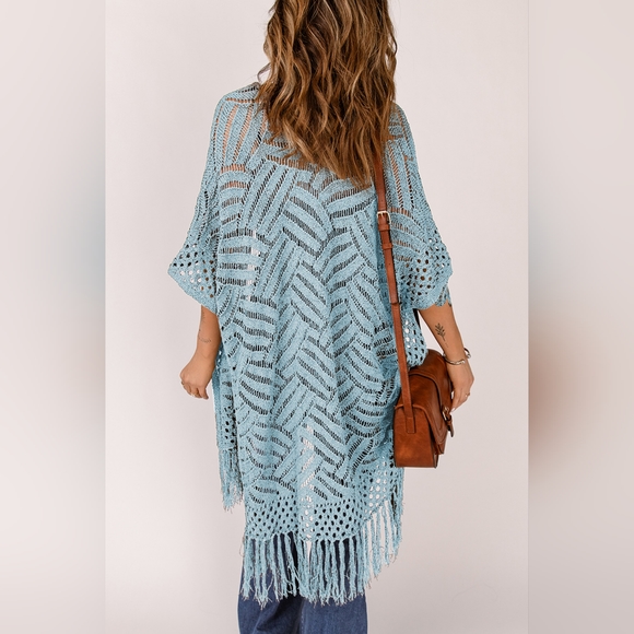 Openwork Open Front Cardigan with Fringes - Picture 3 of 4